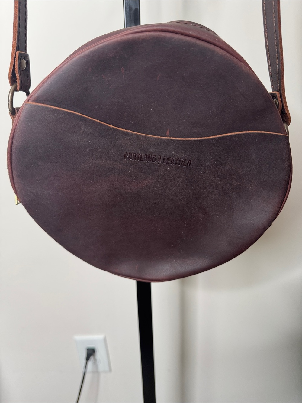 Portland Leather Round Crossbody Bag in Dark Brown - Picture 2 of 11